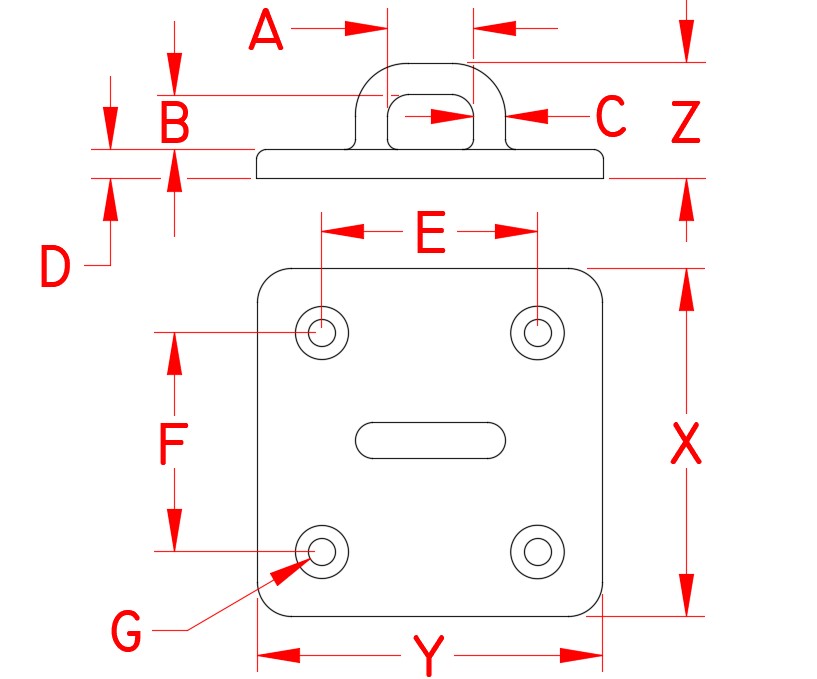 Stainless Steel Heavy Duty Square Pad Eye, S3704-0000, Line Drawing Stainless Steel Heavy Duty Square Pad Eye, S3704-0000, Line Drawing